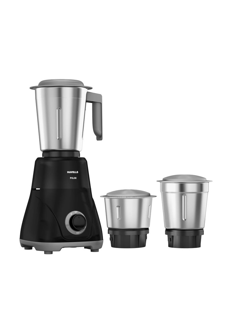 هافلز Havells Pulse 500 Watt Mixer Grinder|3 Stainless Steel Leak-Resistant Jars (400ml, 800ml, 1.2L)|3 Speed Control|Heavy-Duty ABS Body|Durable SS Blades|Air Vent Technology |1 Year Product Warranty|Black - Image 1